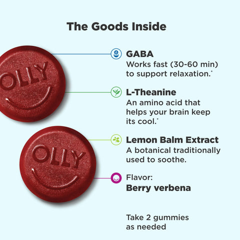 OLLY Goodbye Stress Gummy, GABA, L-Theanine, Lemon Balm, Stress Relief Supplement, Berry - 42 Count