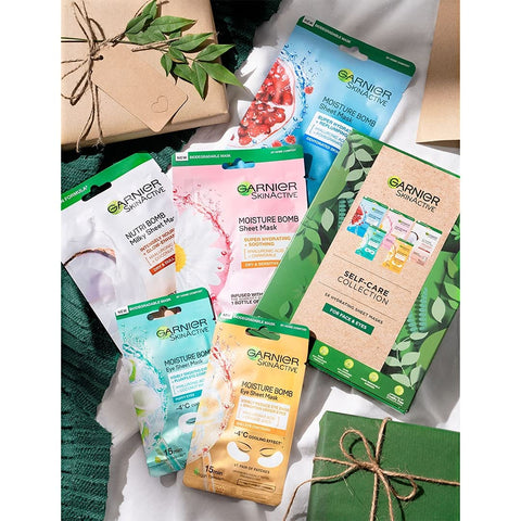 Garnier Sheet Masks Self-Care Collection, Gift Set With 5 Face & Eye masks, Pampering Beauty Gift For Her, Christmas Gifts for Men & Women, Vegan & Biodegradable Sheet Masks