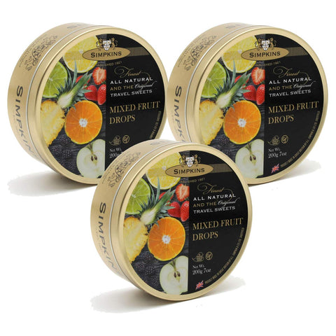 Simpkins Mixed Fruit Travel Sweets 200g Tin (Pack of 3)