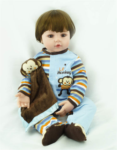 iCradle Angelbaby Reborn Dolls Toddler Boy 24 inch Soft Silicone Real Looking Cute Short Brown Hair New Born Baby Reborn Child Toys for Ages 3+