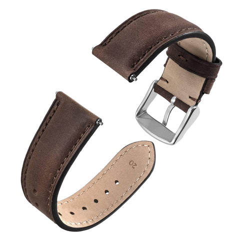 Anbeer Genuine Leather Watch Bands Quick Release, Crazy Horse Leather Watch Straps for Men and Women, Band Width 20mm,Silver Stainless Steel Buckle