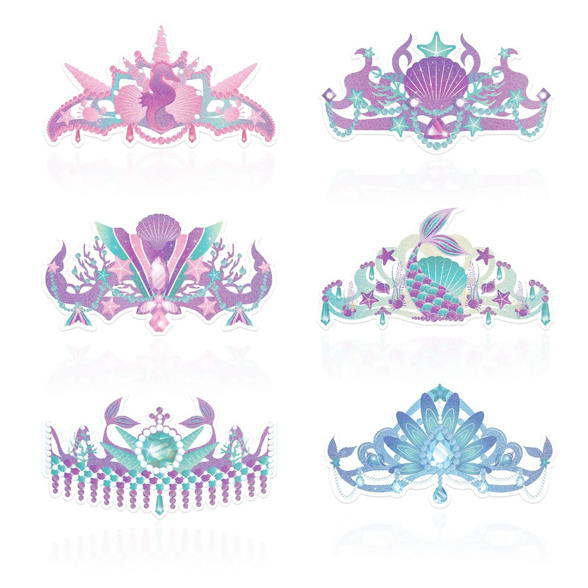 WERNNSAI Mermaid Party Crowns - 12 Pcs Birthday Party Hats Glitter Crowns for Kids Girls Princess Paper Crown for Mermaid Birthday Party Supplies