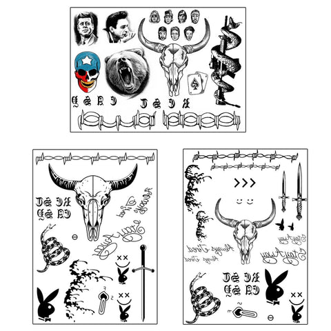 Halloween Temporary Face Tattoos Stickers Line Art Small Black Fake Tattoo Body Face Makeup Tattoos Set Halloween Cosplay Abstract False Tattoos Arm Hand Neck Tattoos for Women Men Teen 3-Sheet