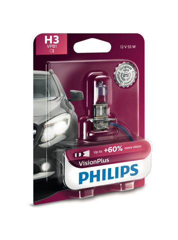 Philips H3 VisionPlus Upgrade Headlight Bulb with up to 60% More Vision, 1 Pack