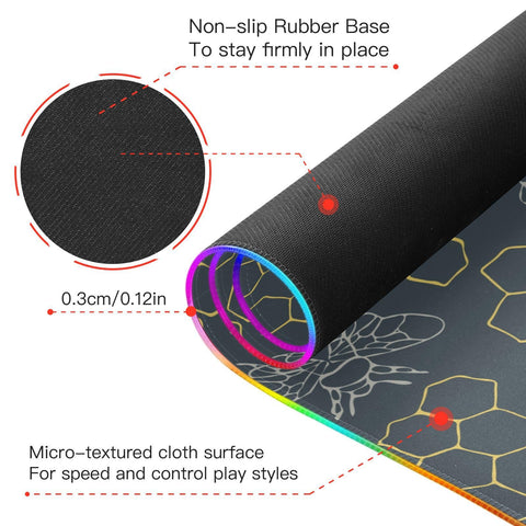 Honeycomb Bee Wireless Charging Mouse Pad for Mobile Phone Extra Large Gaming Mousepad with 13 Lighting Modes Extended Desk Mat for Office Home Gaming MacBook PC Laptop Desk