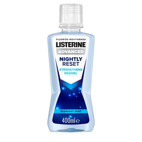 Listerine Advanced Nightly Reset Midnight Mint (Zero Alcohol) Mouthwash (400ml), with Unique Deep-Cleaning Formula to Remineralise Tooth Enamel and Help Prevent Cavities