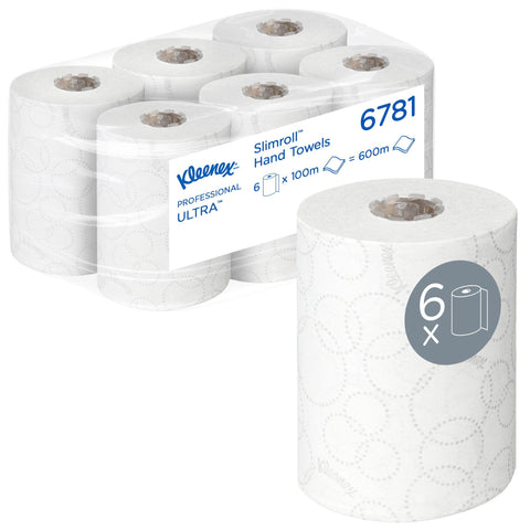 Kleenex Ultra Slimroll Rolled Paper Towels 6781 - Rolled 2 Ply Hand Towels - 6 x 100m White Paper Towel Rolls