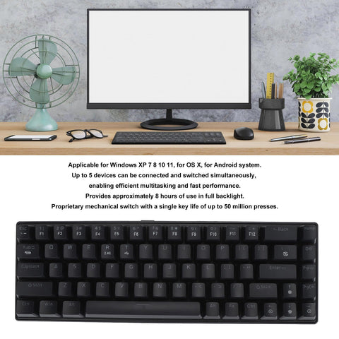 ciciglow Mechanical Gaming Keyboard, BT5.0/2.4G / USB C Computer Keyboard Blue Switches RGB Backlit Compact 61 Keys Wireless Office Keyboard for Smartphone Laptop Tablet (Black)