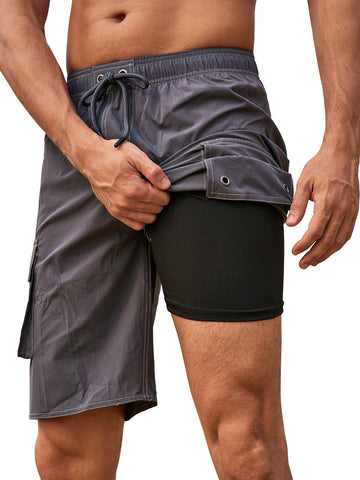 SHEKINI Men's 9" Swim Trunks Quick-Dry with Compression Liner Surf Swimsuit Shorts?40,Grey?