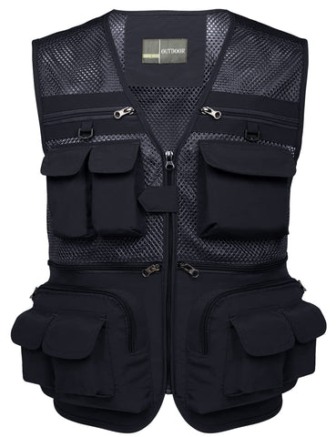 Flygo Zhusheng Men's Mesh 16 Pockets Photography Fishing Travel Outdoor Quick Dry Vest Breathable Waistcoat Jackets (Medium, Navy Blue)