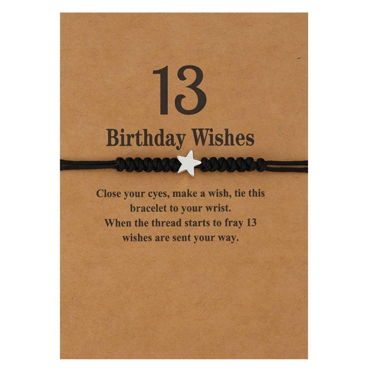 13th Birthday Wishes Bracelet, Adjustable Star Cord Bracelets with Make A Wish Cards, 13 Year Old Girl Gifts Lovely Handmade Bracelet Birthday Gift for Daughter Niece Granddaughter Friends Teen Boys