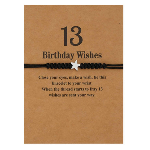 13th Birthday Wishes Bracelet, Adjustable Star Cord Bracelets with Make A Wish Cards, 13 Year Old Girl Gifts Lovely Handmade Bracelet Birthday Gift for Daughter Niece Granddaughter Friends Teen Boys