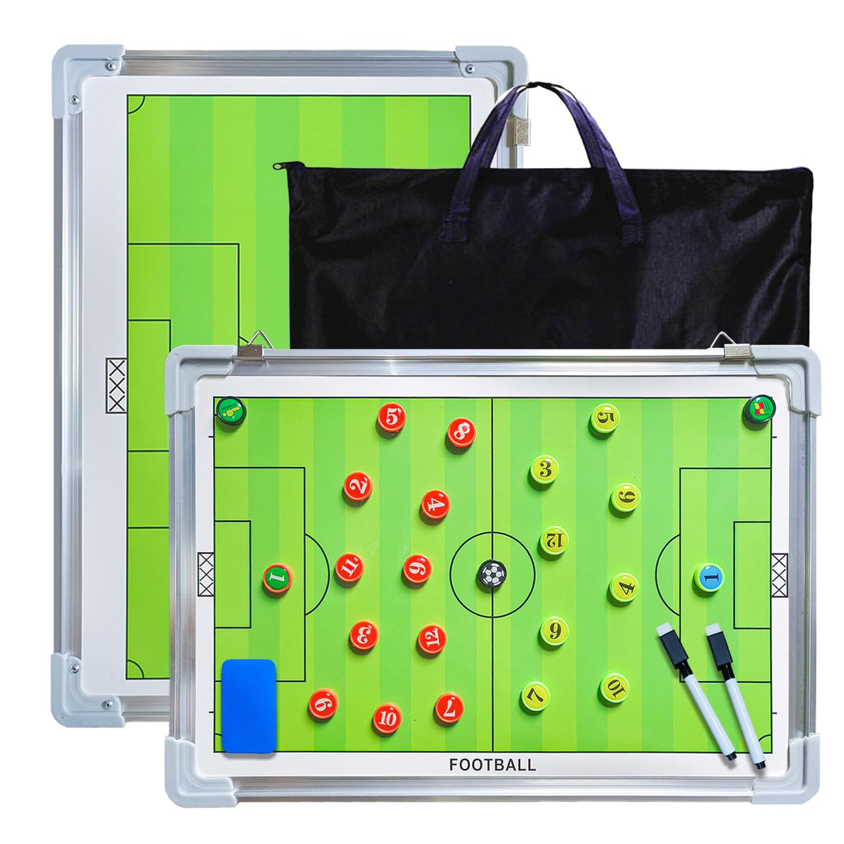 RoseFlower 17.72'' x 11.81'' Coaches Tactical Board, Portable Professional Football/Soccer Magnetic Tactics Strategy Clipboard Training Assistant Equipment with Erasable Write-Wipe Pen and Eraser