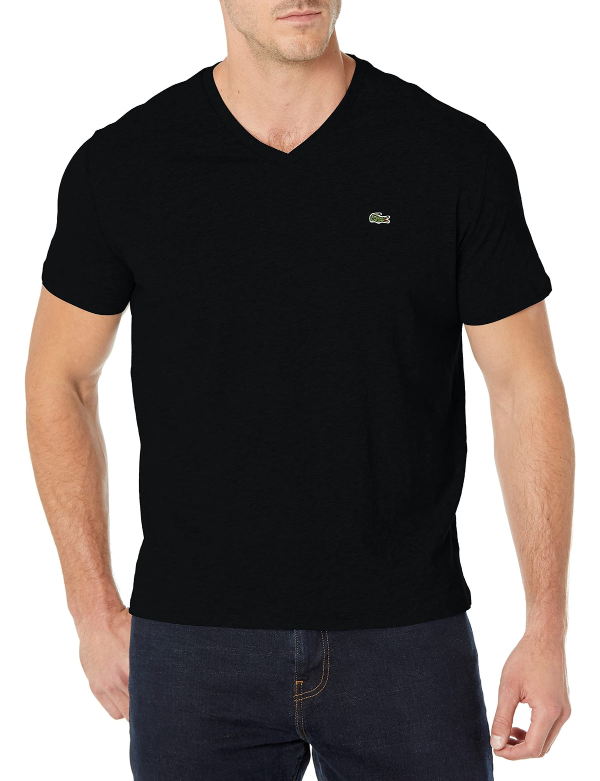 Lacoste Men's Short Sleeve V-Neck Pima Cotton Jersey T-Shirt, Black, XX-Large