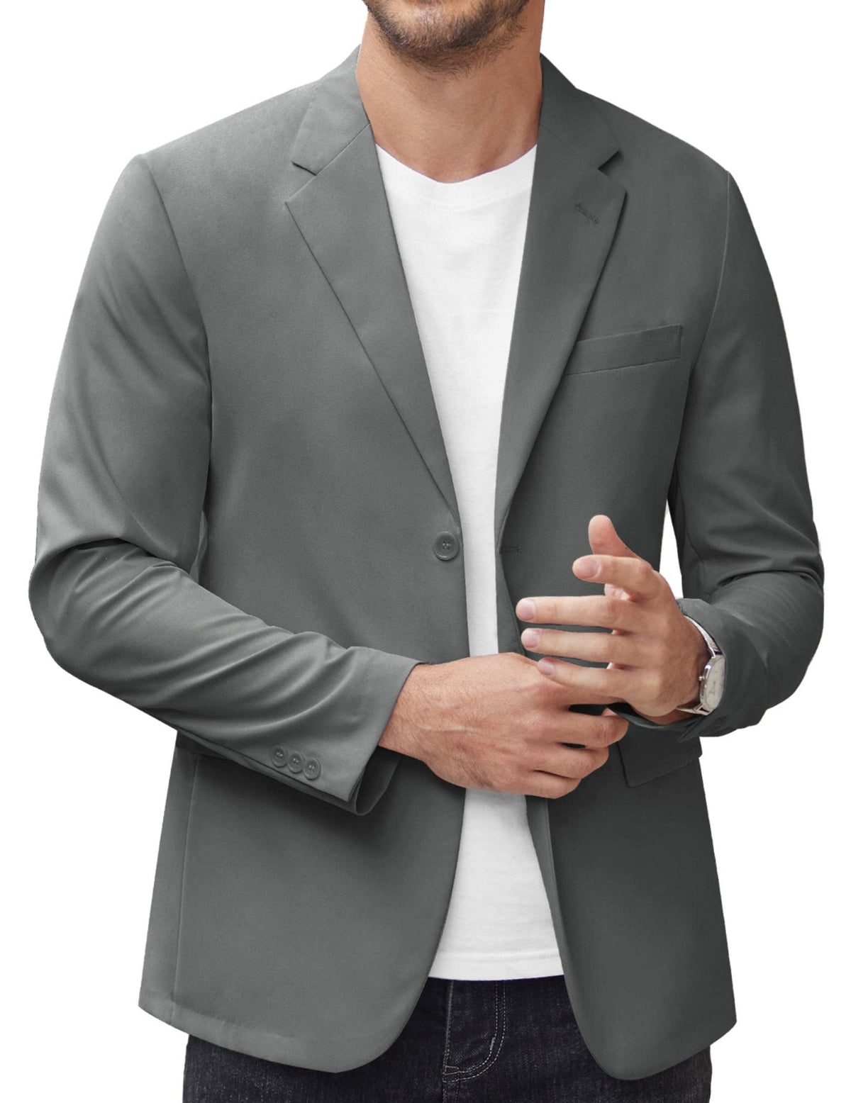 COOFANDY Men Two Button Lounge Blazer Stylish Relaxed Fit Sport Coat Suit Jacket Grey