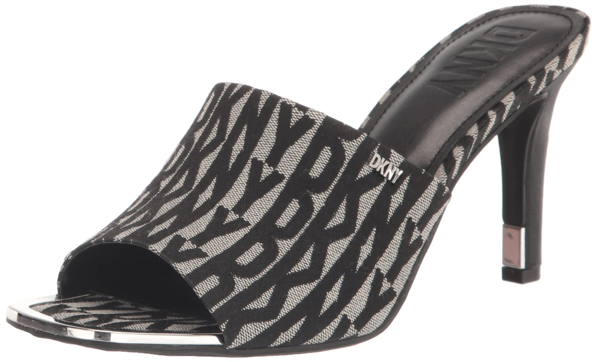 DKNY Women's Bronx Open Toe Fashion Pump Heel Sandal Heeled, BLK/Eggnog, 6