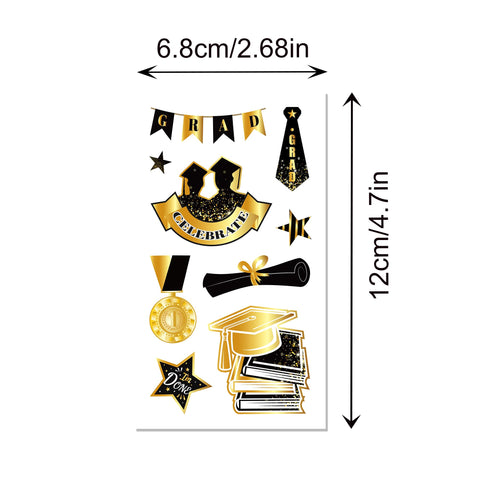 Konsait 2024 Graduation Temporary Tattoos, 10 Sheets Black and Gold Graduation Tattoos, Congrats Graduation Party Favors for College High School Primary School