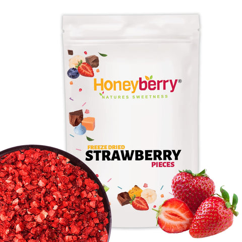 Freeze Dried Strawberry Pieces 50g - Premium Freeze-Dried Fruit Bits - 100% Natural, No Added Sugar or Preservatives Raw Dry Strawberries for Baking, Cake Decoration, Porridge Oats, Ice Cream Topping