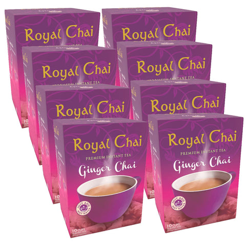 Royal Chai Ginger Sweetened 220g (Pack of 8) - Premium Instant Tea - Ginger Tea - Natural - Instant Ginger Indian Tea