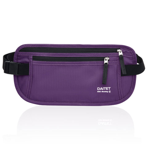 RFID Blocking Money Belt for Men Women, Slim Fanny Pack For Travel?Running,Conceal Waist Wallet For Passport Holder,Phone,Cash(Dark Purple), Dark Purple, Rfid Blocking & Belt Wide:1inch