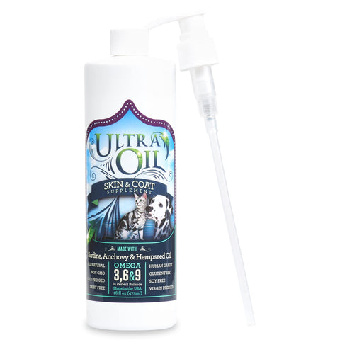 Ultra Oil Skin & Coat Supplement for Dogs & Cats with Hemp, Flaxseed, Grape Seed, Fish Oils