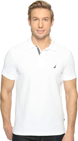 Nautica Men's Slim Fit Short Sleeve Solid Polo Shirt, Bright White, Large