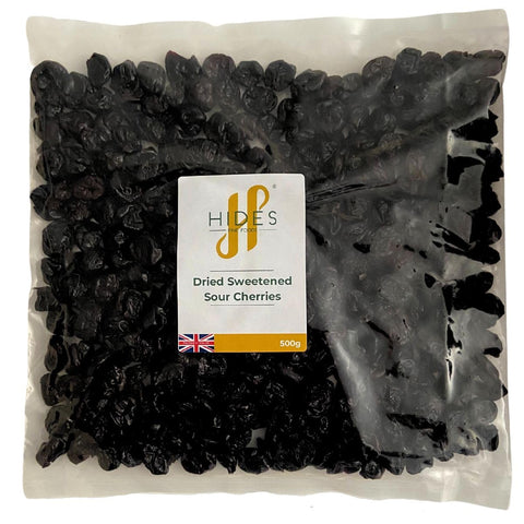 Hides Fine Foods - Dried Sweetened Sour Cherries 500g - Suitable for Vegetarians - Baking - Granola - Breakfast - Muffins - Snacking - Desserts - Rich in Antioxidants and Nutrients.