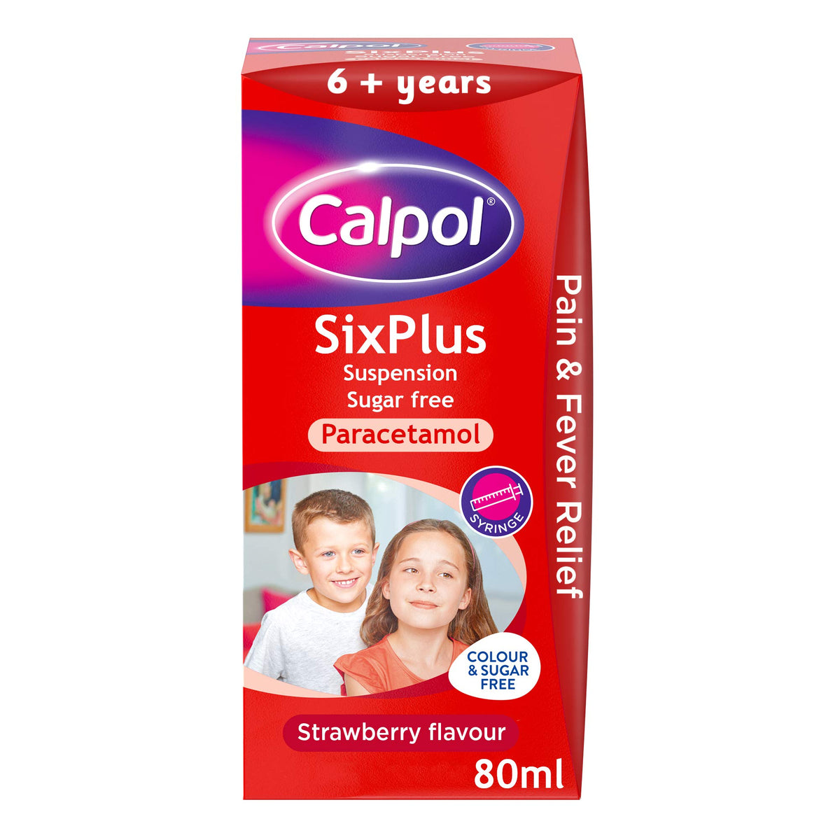 Calpol SixPlus Suspension Sugar Free Strawberry Flavour 6+ Years, 80 ml