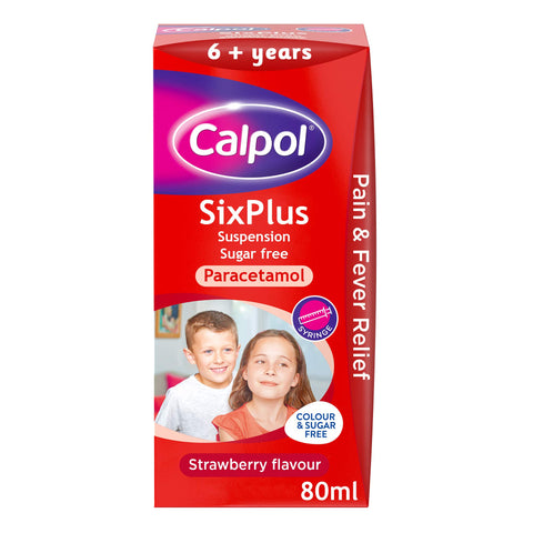 Calpol SixPlus Suspension Sugar Free Strawberry Flavour 6+ Years, 80 ml