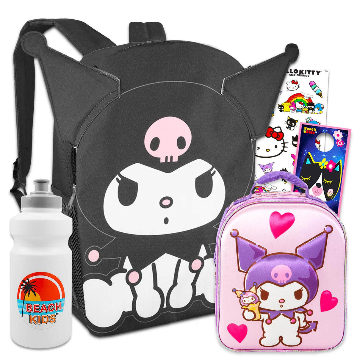 Kuromi Backpack and Lunch Box Set for Girls - Bundle with 16Ã¢â‚¬Â Kuromi Backpack, Lunch Bag, Water Bottle, Stickers, More | Hello Kitty and Friends Backpack Set
