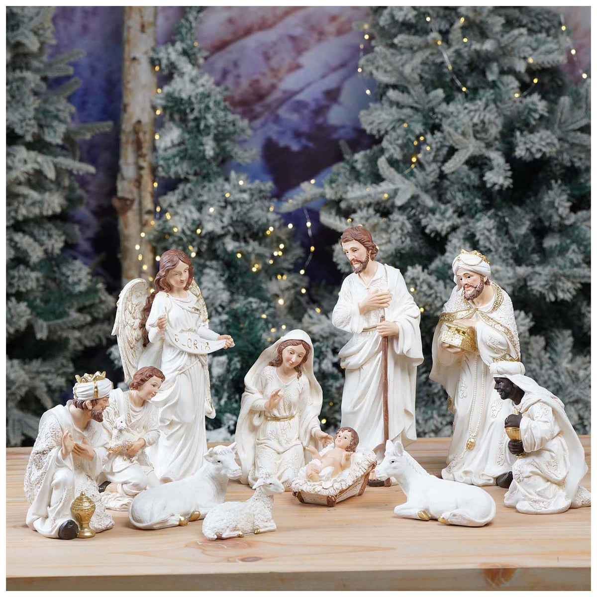 Zayton Nativity Set Christmas Indoor 11 Pcs 5.5 Inch Scene Statue Figurines Jesus Manger Crib Ornament Church Xmas Home Catholic Religious Decoration