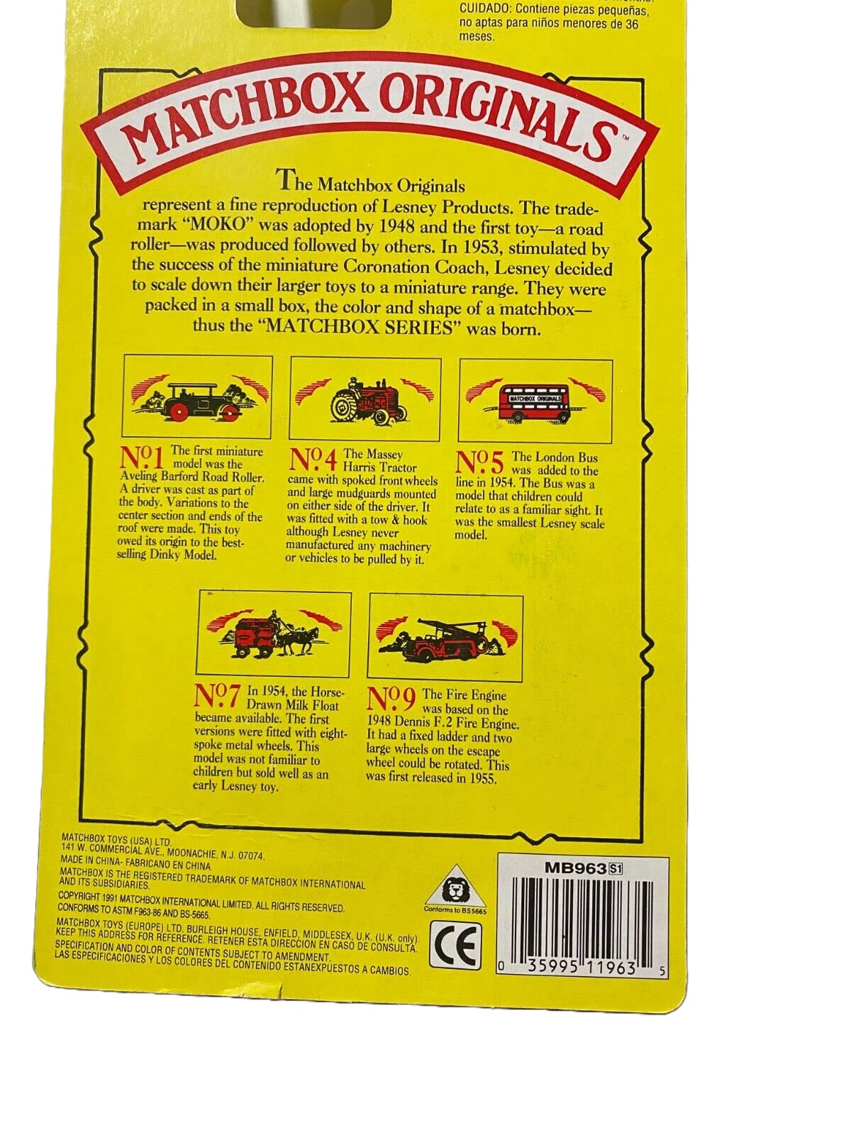 1993 Matchbox Originals Limited Edition Collectors' Series I 1:72 Scale Diecast Vehicle with Authentic Collector Box: Horse-Drawn Milk Float No.7