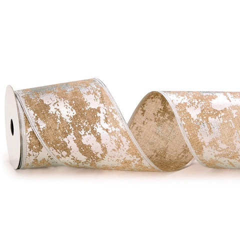PAPER FAIR 4 Inch Christmas Wired Ribbon, 4'' x 10 Yds (30 Feet), Metallic Silver, Burlap Ribbon, Extra Wide Xmas Wired Edged Ribbon for Tree Skirt, Staircase Decoration, Topper Bow