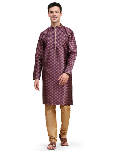 SKAVIJ Men's Jacquard Silk Woven Design Kurta Pajama Set Ethnic Motifs Long Sleeves Ethnic Dress (KP131purple_Purple_S)