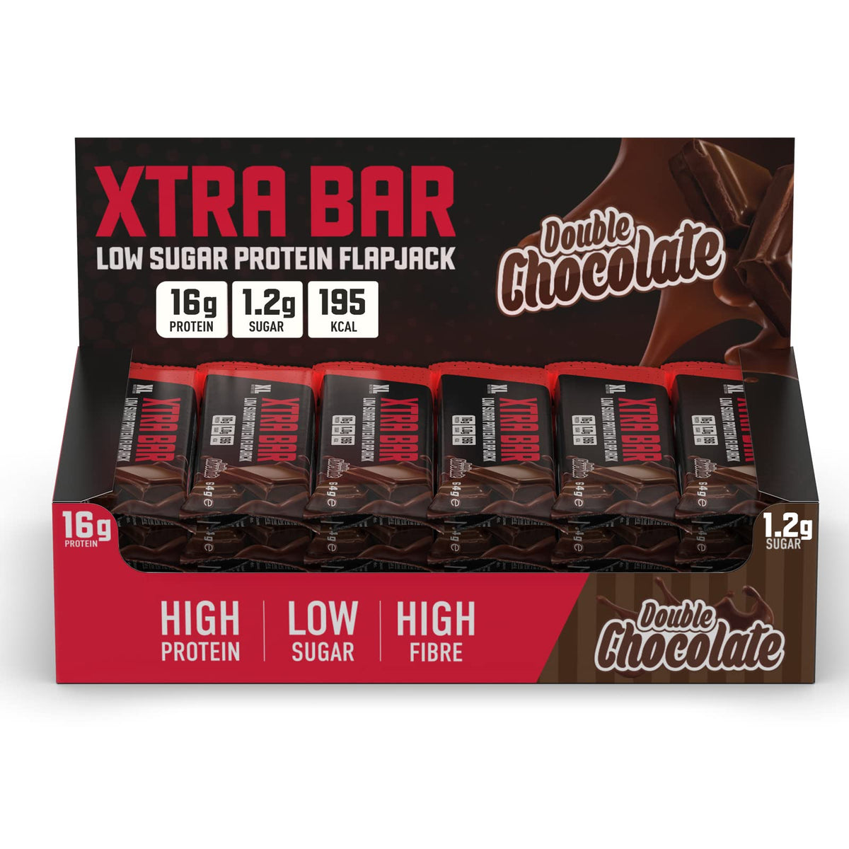 XL Nutrition | Xtra Bar | Protein Flapjack | Low Sugar | 16grams Protein | 195 Calories | 24 x 64g | (Double Chocolate, 1 count (Pack of 1))