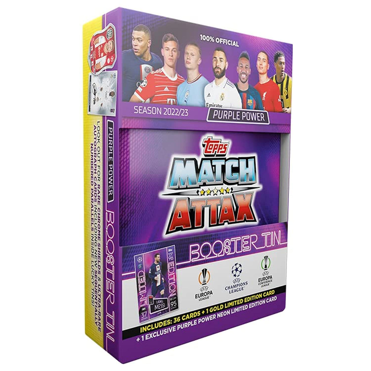 Topps Match Attax 22/23 - UEFA Champions League Football Cards | Booster Tin - Purple Power (38 Cards, Including 2 Gold Limited Edtions)