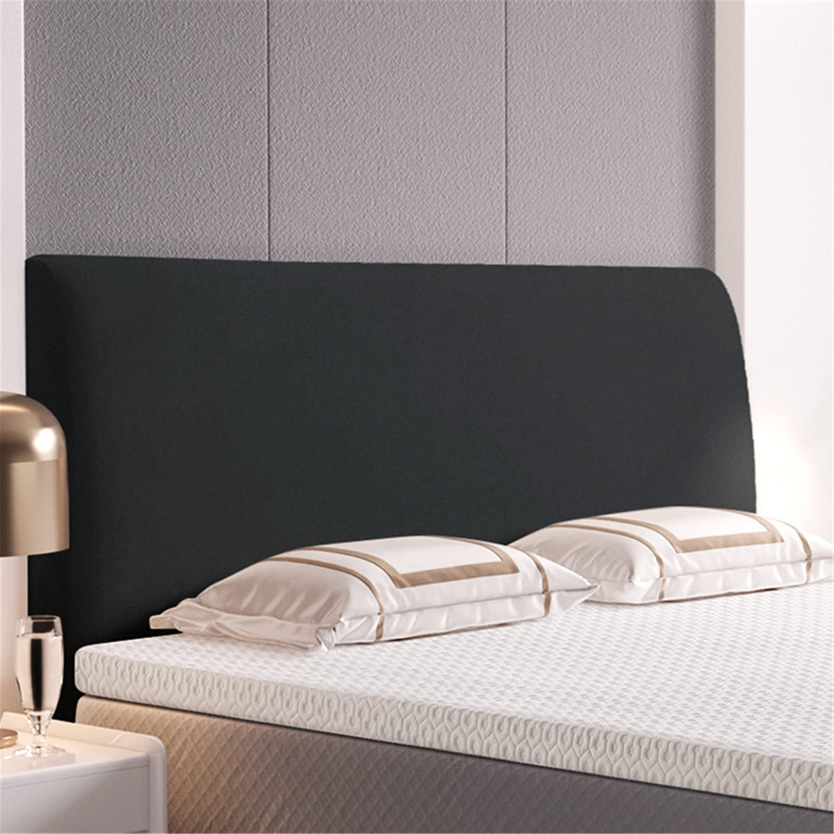 GYHH Bed Headboard Cover,Stretch Elastic Velvet Backrest 360° All-inclusive Universal Headboard Slipcover Protector Dustproof Bed Head Cover for Bedroom (Black,120-140cm (47-55in))