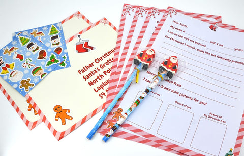 Storm&Lighthouse Two-Pack Letter to Santa Claus Writing Set for Kids 10 Piece Xmas Activity Pack with Red/Blue Sticker Sheets and Pencils Father Christmas Wish List for Boys and Girls