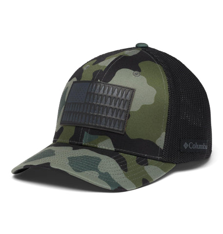 Columbia Unisex Rugged Outdoor Mesh Hat, Stone Green Mod Camo/Tree Flag, Small/Medium