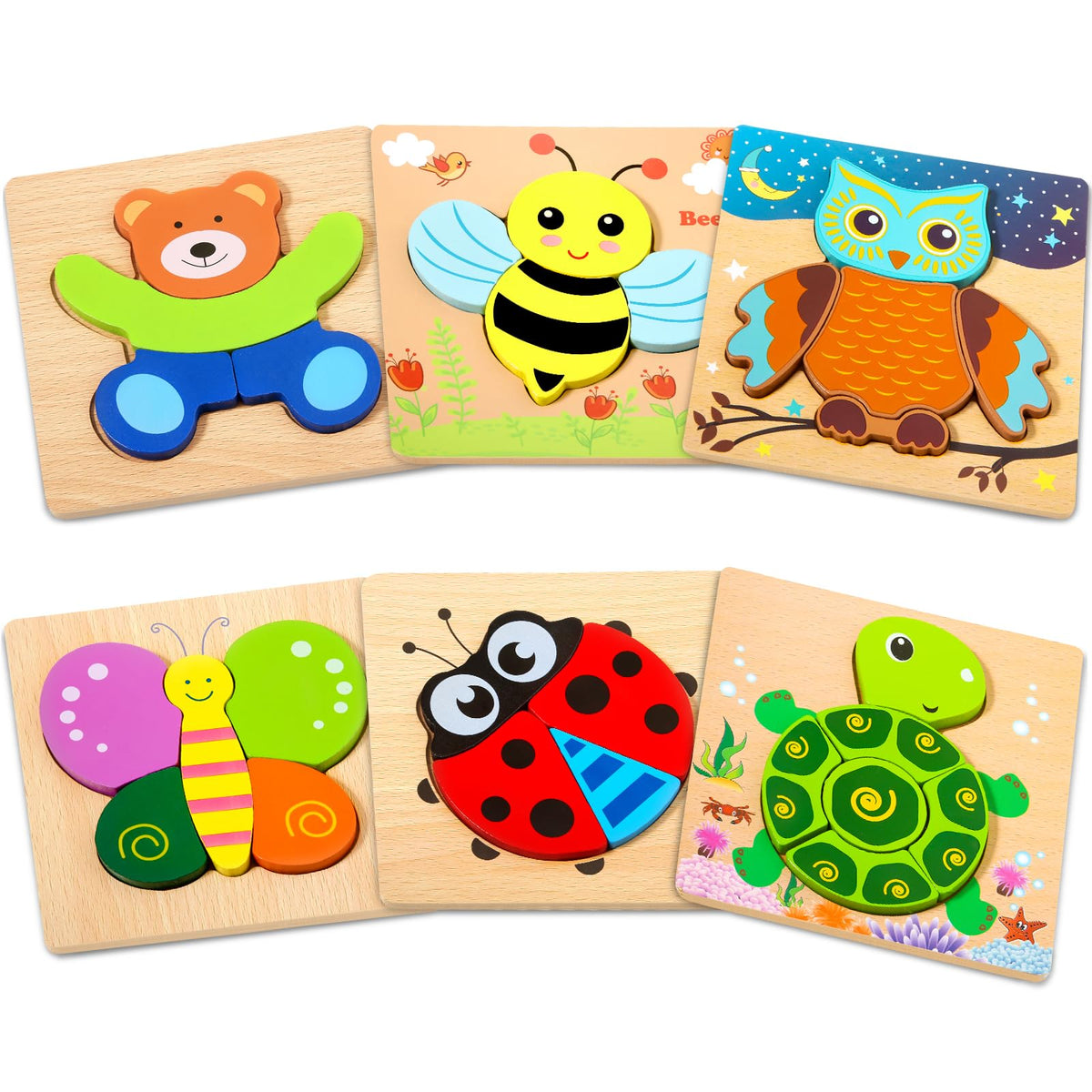 Toddler Puzzles for Kids Age 1 2 3 4 Year Old, 6 Pack Montessori Jigsaw Animals Puzzles for Girl boy Activities Preschool Learning Early Educational Birthday Gift Travel Autistic Wooden Toys