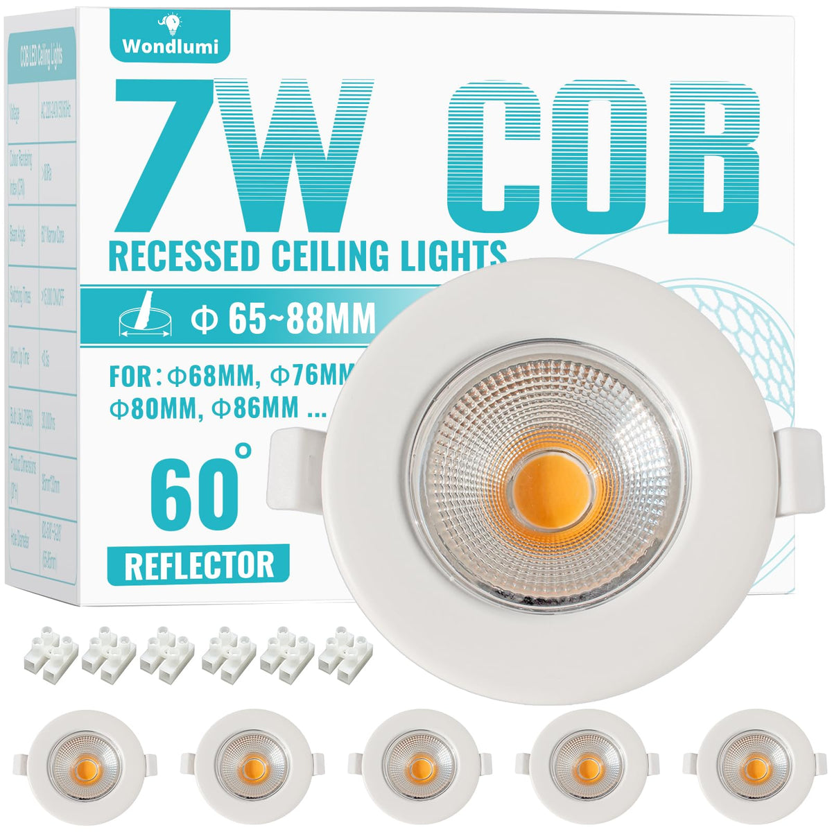 Wondlumi 6X LED Downlights Ceiling 7W, Ultra Slim Recessed Ceiling Lights Warm White 3000K Round White 240V 600lm Spot Lights for Bathroom Bedroom Living Room