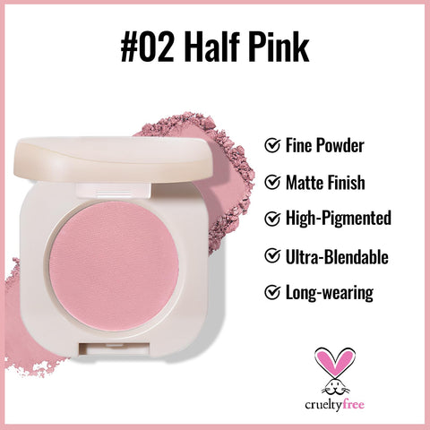Erinde Single Matte Eyeshadow, Velvet Pink Eye Shadow Palette, Ultra-fine Lightweight Powder, Multiuse Blendable Eyeshadow and Blush Makeup, Korean Eyes Makeup, 02 Half Pink