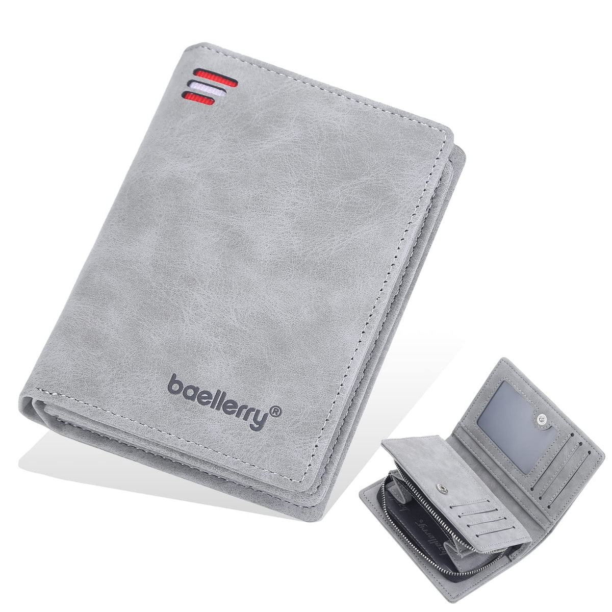 AIFILLE Men's Small Wallet with Coin Compartment and Money Clip Mini Wallet Men's Premium PU Leather Wallet Men's RFID Protection Men with Card Holder Wallet Money Organiser Slim Wallet, gray,