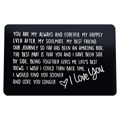 Anniversary Card Gifts for Him Engraved Wallet Insert Card for Boyfriend Husband You are My Always and Forever Valentines Day Gifts for Men Christmas Birthday Gifts I Love You Gifts for Him