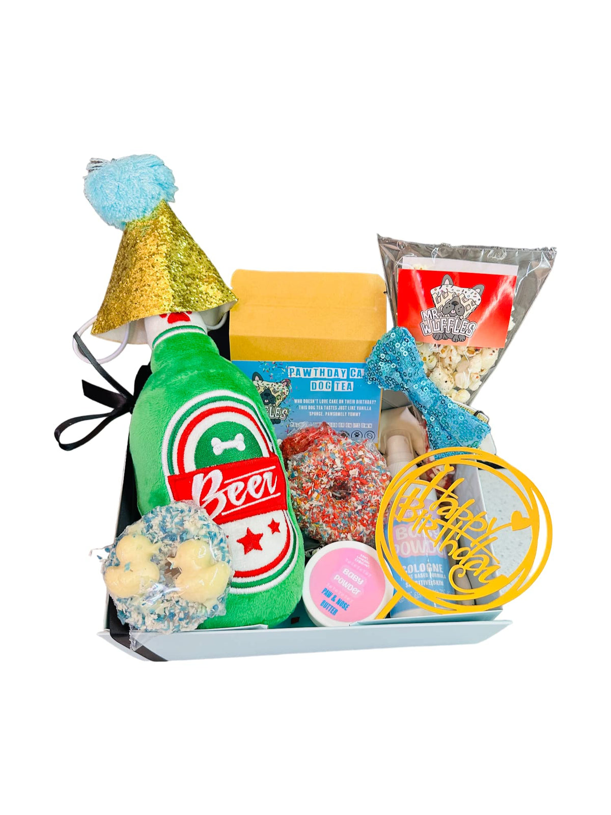 Mr WUFFles Dog Birthday Gift Box - Boy Dog - Dog Birthday Present - Treats - Dog Party Hat - Dog Party Box - Gift for Puppies - Dog Birthday Cake