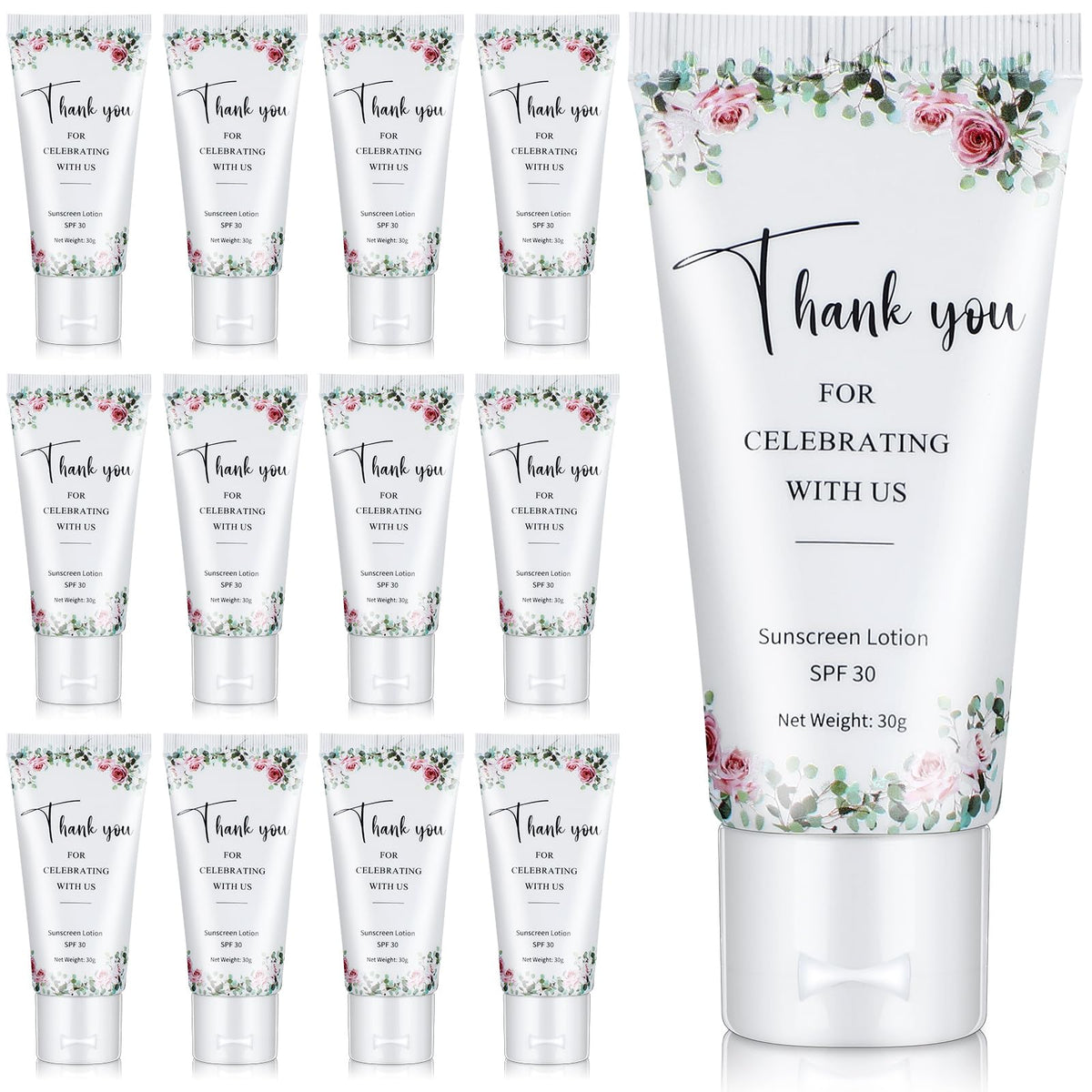 Dansib 12 Pcs Mini Sunscreen Bulk for Summer SPF 30 Water Resistant Sunscreen Lotion Bulk for Thank You Gifts Wedding Bridal Shower Favors Travel for Wedding Party (Floral)