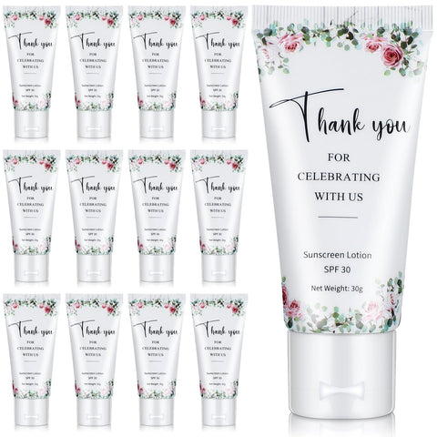 Dansib 12 Pcs Mini Sunscreen Bulk for Summer SPF 30 Water Resistant Sunscreen Lotion Bulk for Thank You Gifts Wedding Bridal Shower Favors Travel for Wedding Party (Floral)