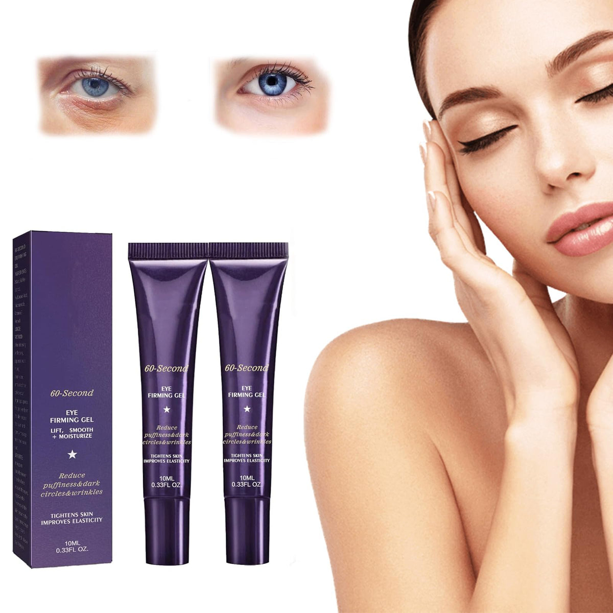Generic 2Pcs 60-Second Eye Firming Gel, 60-Second Eye Defying Tinted Firming Gel, Eye Tightening Serum Instant, Instant Firming Eye Cream,Instant Face Lift Serum