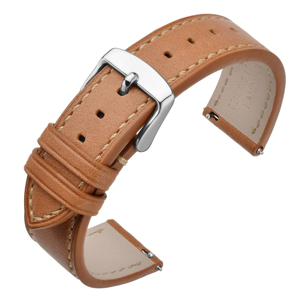 ANNEFIT Watch Band 22mm with Stainless Silver Buckle - Classic Oil Wax Leather Quick Release Watch Strap (Light Brown)