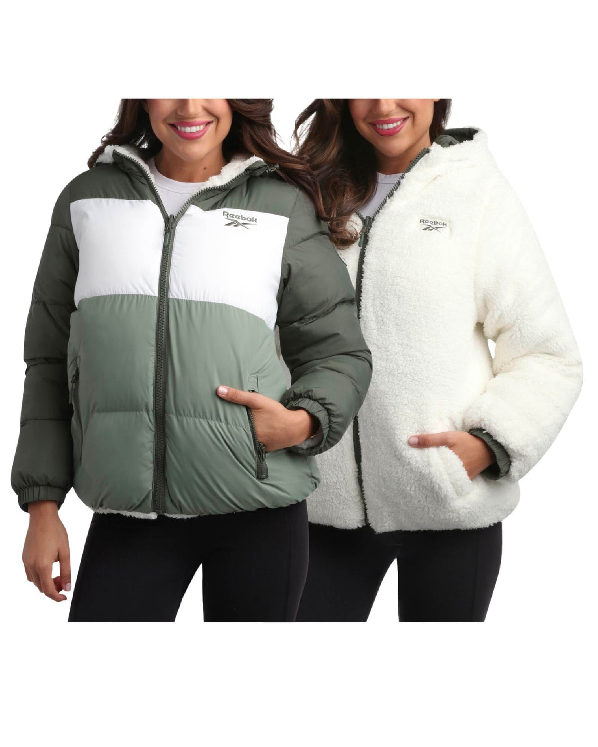Reebok Women's Winter Jacket - Reversible Quilted Puffer Coat with Sherpa Fleece Lining - Reversible Jacket for Women (S-XL), Size Medium, Sage